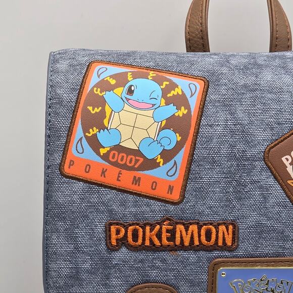 Loungefly Pokémon Pikachu Eevee Squirtle Patches Blue Denim Mini Backpack Bag - Picture 8 of 11